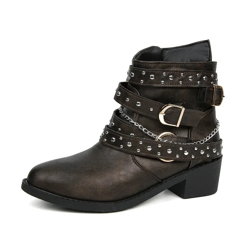 Edgy Goth Punk PU Leather Cowboy Ankle Boots