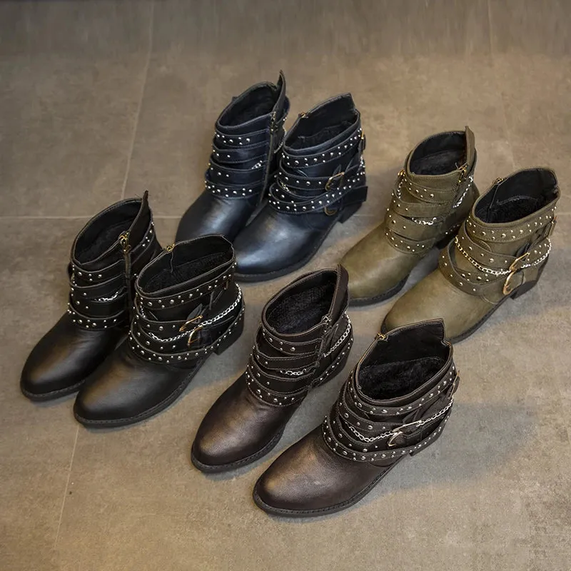 Edgy Goth Punk PU Leather Cowboy Ankle Boots